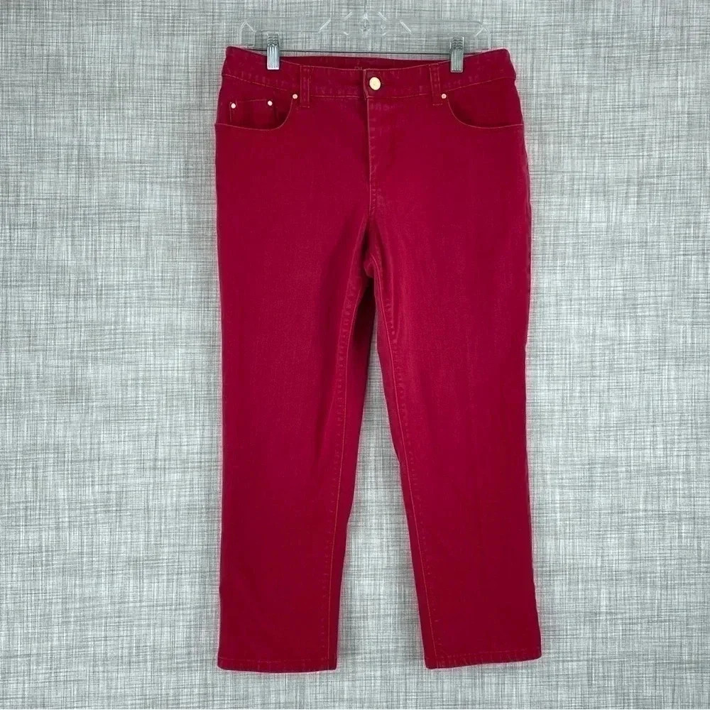 💥 Chico's Womens Size 1 (8) red petite skimmer jeans 0865